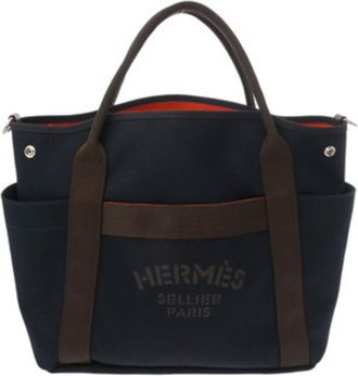 Hermès Feu Navy Toile Chevron Tote Bag (Pre-Owned)