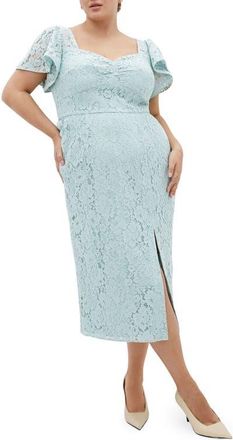 City Chic Maisie Flutter Sleeve Lace Dress in Ether at Nordstrom, Size Xl