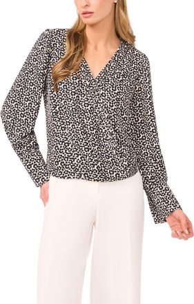 Halogen Dot Flower Print Long Sleeve Wrap Top in Birch at Nordstrom Rack, Size X-Small P
