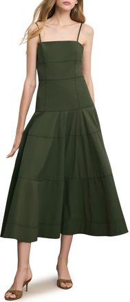 Veronica Beard Ilona Topstitch Detail Cotton Blend Dress in Army at Nordstrom, Size 16