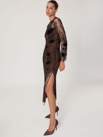 Reiss Black Lace Overlay Midi Dress, 12
