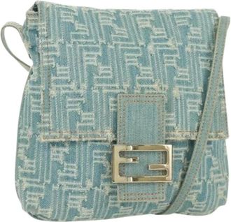 Fendi Pre-owned Cross Body Bags, female, Blue, Size: ONE SIZE Pre-owned Vintage Zucca Canvas Shoulder Bag