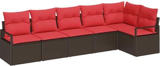 vidaXL Conjunto De Sof&aacute;s De Jard&iacute;n 6 Uds. Marr&oacute;n Y Rojo Vidaxl