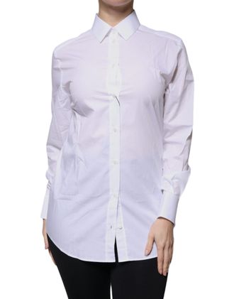 Dolce & Gabbana Womens White Cotton Collared Long Sleeves Shirt Top