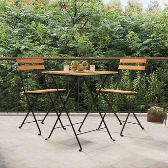 vidaXL Vidaxl - Sillas Cafeter&iacute;a Plegables 2 Uds Acero Y Madera Maciza De Teca