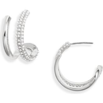 Open Edit Faux Pearl Hoop Earrings in White- Silver at Nordstrom