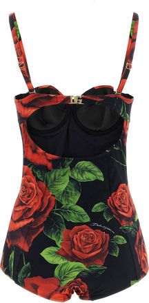 Dolce & Gabbana Rose-Print Balcony One-Piece Swimsuit - Black
