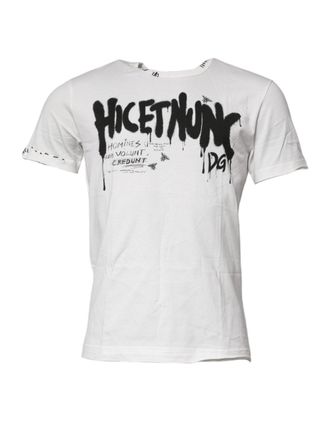 Dolce & Gabbana Mens White Graphic Print Cotton Crew Neck T-Shirt