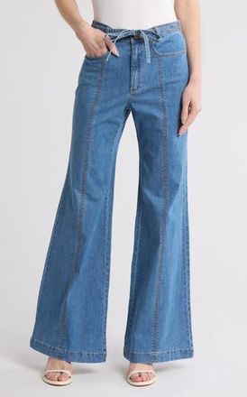 Cinq &agrave; Sept Tansy Tie Waist Flare Leg Jeans in Light Wash at Nordstrom Rack, Size 14