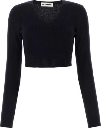 Jil Sander cropped wool sweater - women - Wool - 36 - Blue
