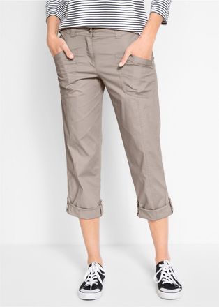 Bonprix Cargohose BONPRIX, Damen, Gr. 38, N-Gr, grau (naturstein), Web, Obermaterial: 97% Baumwolle, 3% Elasthan, unifarben, regular fit 3/4-L&auml;nge, Hosen Carg