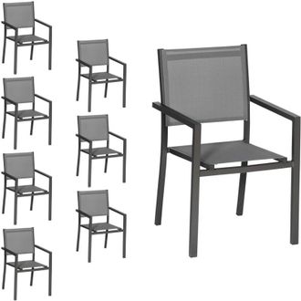 Happy Garden Happy Garden - Juego De 8 Sillas De Aluminio Antracita Textileno Gris