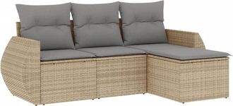 vidaXL Juego De Sof&aacute;s Jard&iacute;n Con Cojines 4 Pzas Rat&aacute;n Sint&eacute;tico Beige Vidaxl