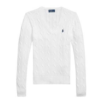 Polo Ralph Lauren Katoenen kabelgebreide trui met V-hals - Dames - V-hals truien - Wit - S - Katoen - Truien & Vesten