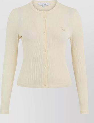 Maison Kitsun&eacute; ribbed knit crew neck fitted cardigan