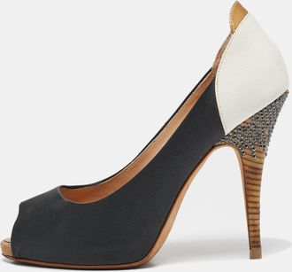 Giuseppe Zanotti Tricolor Leather And Satin Peep Toe Pumps