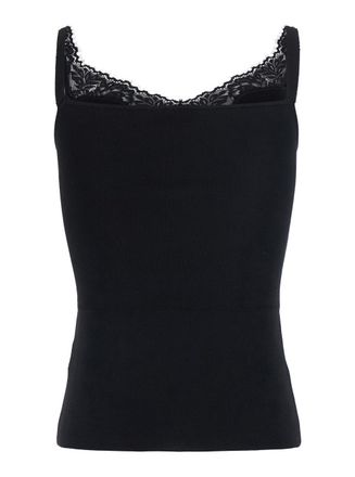 Self Portrait Lace-Trim Ribbed Tank Top - Black