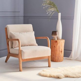 Sweeek Scandi-style Wooden Armchair With Cushion in Beige