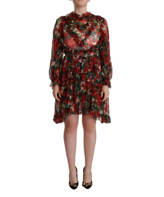 Dolce & Gabbana Womens Multicolor Red Floral Silk Long Maxi Dress - Black - Size 8 UK