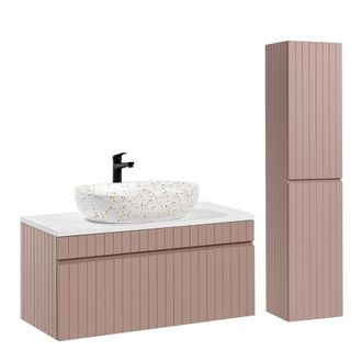 Petits Meubles Set mueble lavabo y columna estratificado Rosado