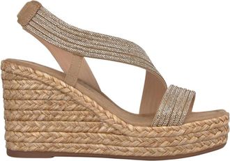 Alma En Pena Esparto Sandalen met Dubbele Band - Dames - Sleehakken - Beige - 38 EU - Schoenen