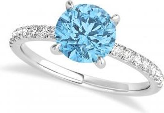 Allurez Round Blue Topaz & Diamond Single Row Hidden Halo Engagement Ring 18k White Gold (1.25ct)