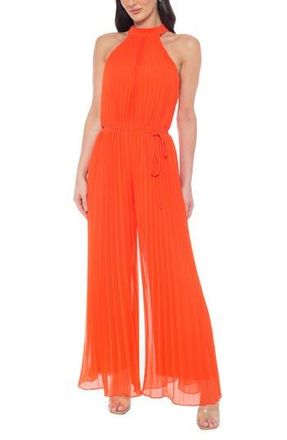 Marina Rossini Halter Neck Pleated Chiffon Jumpsuit in Orange at Nordstrom Rack, Size Small