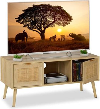 Relaxdays Relaxdays - tv Stand, Rattan Design, Cabinet for Television up to 43 Inches, Wood Effect, hwd: 45.5x100x40 cm, Natural