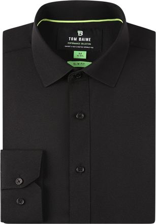 Tom Baine Mens Performance Stretch Long Sleeve Basic Button Down, Black, Large