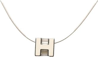 Herm&egrave;s 2000-2020 Cage dH Cube emaille halsketting omhuld met palladium - Wit