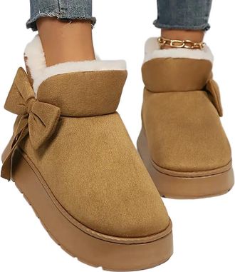 Generic NYSBH Ladys Cute Bow Decor Indoor Slippers, Thick Fleece Warm Sock Boots with Soft Lining Outsole