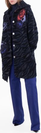 Ferragamo Poppies Jacquard Wool-Blend Coat, Size Medium