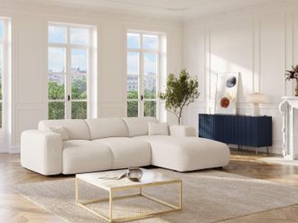Vente-Unique Grande divano letto angolo a destra in Tessuto bouclette Bianco - POGNI di Maison C&eacute;phy