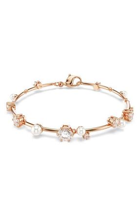 Swarovski Constella Crystal & Faux Pearl Line Bracelet in White/Rose at Nordstrom