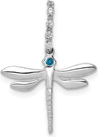 Diamond2Deal 14k White Gold Blue and White Diamond Dragonfly Pendant