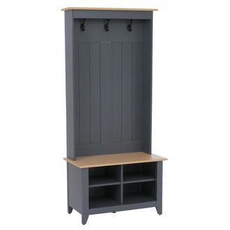 Hhg Aparador Hhg-680, Perchero De Pie Con Estante Para Zapatos Y Banco, 3 Ganchos Y 4 Compartimentos, Melamina, 170 X 76 X 39 Cm, Gris Oscuro, Natural