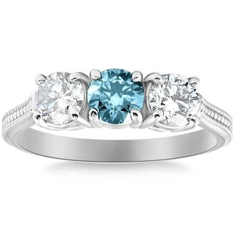Pompeii3 1 1/2Ct Blue Diamond 3-Stone Accent Engagement Ring in Gold Lab Grown