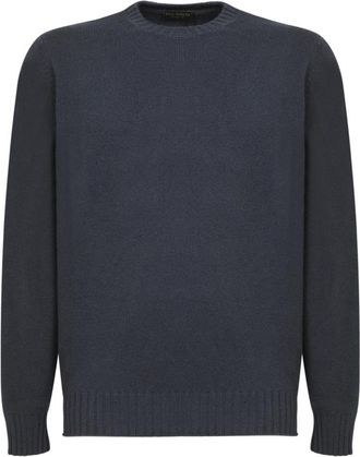 Dell'Oglio Blauwe Gebreide Kleding voor Mannen Aw 24 - Heren - Ronde hals truien - Blauw - XL - Truien & Vesten