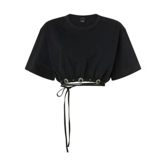 Pinko T-Shirts, female, Black, Size: XS Tie Cropped T-shirt