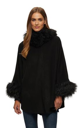 Gorski Wool And Cashmere Blend Cape With Trim in Black at Nordstrom