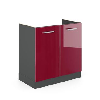 Vicco Armario Bajo Para Fregadero R-line, Rojo Burdeos Alto Brillo, 80 Cm Sin Encimera Vicco