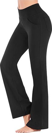 Generic Womens Boot Cut High Waisted Flared Yoga Pants, High Waist Workout Gym Tummy Control Flare Trousers Casual Bootcut Leggings with Pockets Womens Flared