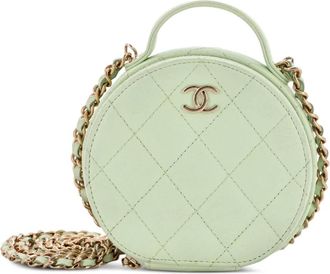 Chanel Borsa a tracolla Vanity Case tonda piccola in pelle Caviar trapuntata con manico catena - Verde