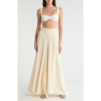 Elan Smocked Waist Cover-Up Palazzo Pants in Natural at Nordstrom, Size X-Large