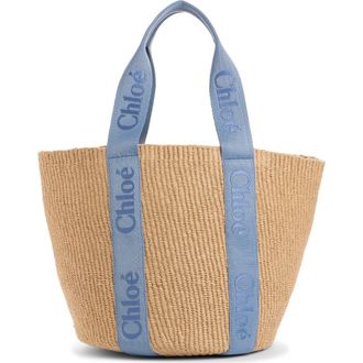 Chlo&eacute; Large Woody Straw Basket Tote in Ashes Blue at Nordstrom, Size No Size