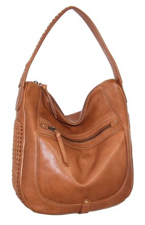 Nino Bossi Vintage Leather Woven Accent Hobo in Cognac