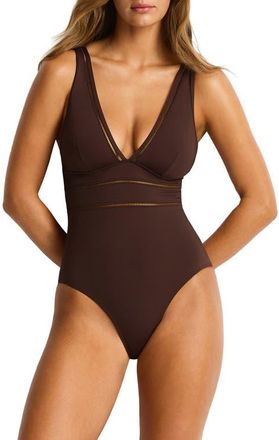Sea Level Australia Spliced Plunge One-Piece in Cocoa at Nordstrom, Size 10 Us