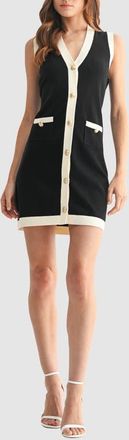 Mila Mae Button-Up Mini Sweater Dress in Black/Cream at Nordstrom, Size X-Large