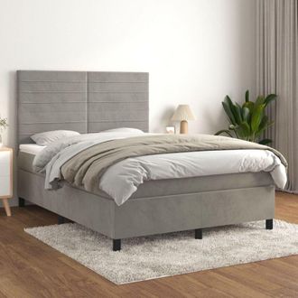 vidaXL Vidaxl - Cama Box Spring Con Colch&oacute;n Terciopelo Gris Claro 140x200 Cm