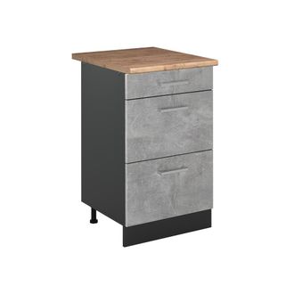 Vicco Mueble Bajo De Cocina R-line, Hormig&oacute;n/antracita, 50 Cm Encimera Roble Dorado, Vicco